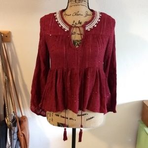 NWT Fall Altar'd State Small Maroon Flowy Blouse